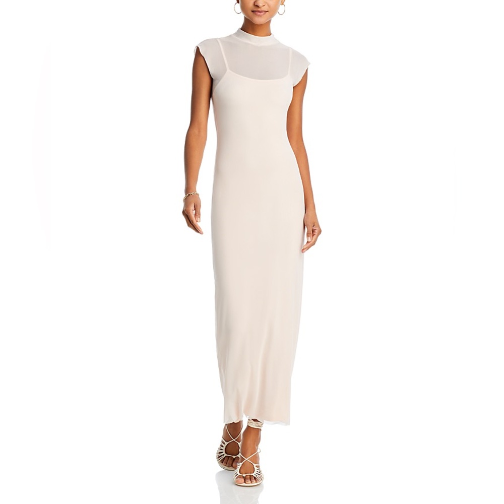 Aqua Mesh Mockneck Maxi Dress Elegant Maxi Dress - Blush